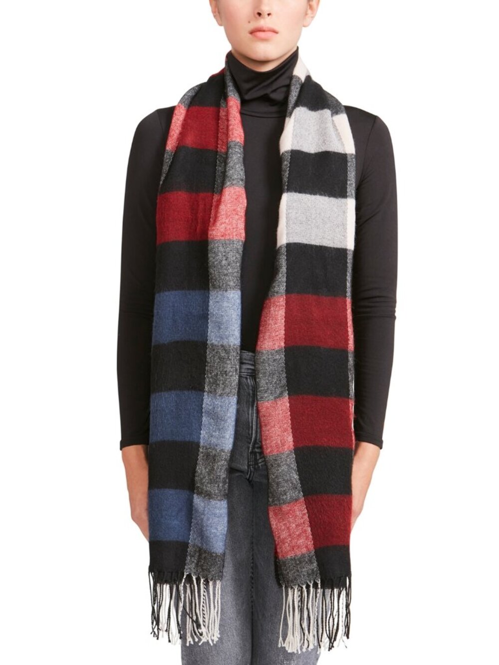 Steve Madden Berry Multi Colorblock Buffalo Check Blanket Scarf One Size